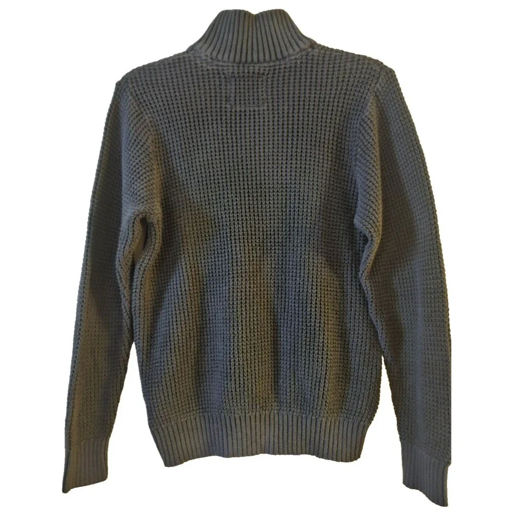 Weatherproof Mens Navy Blue Waffle Knit Cotton Button Mock Neck Sweater S